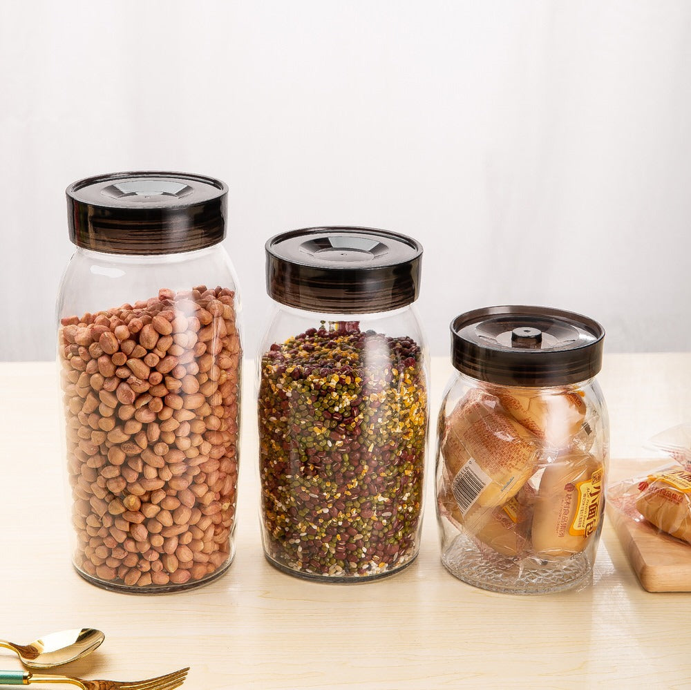 3Pcs Glass Sealed Storage Jar With Plastic Lids 1.8L