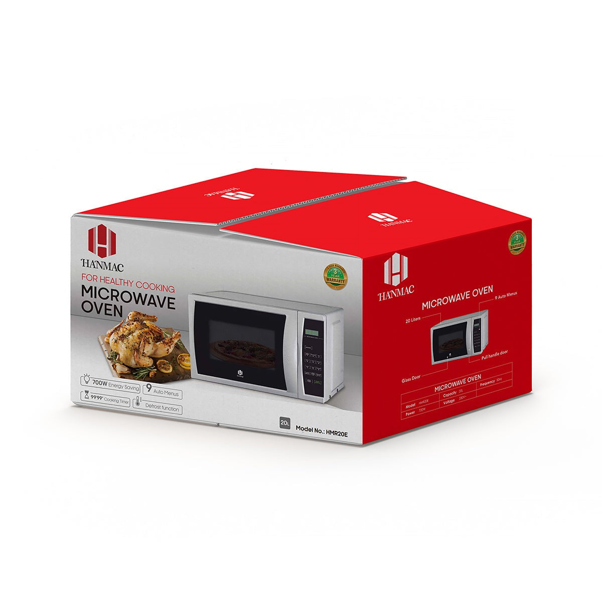 Hanmac 20L Digital Solo Microwave – 700W, 11 Power Levels, Speed Defrost, Child Lock & 3-Year Warranty