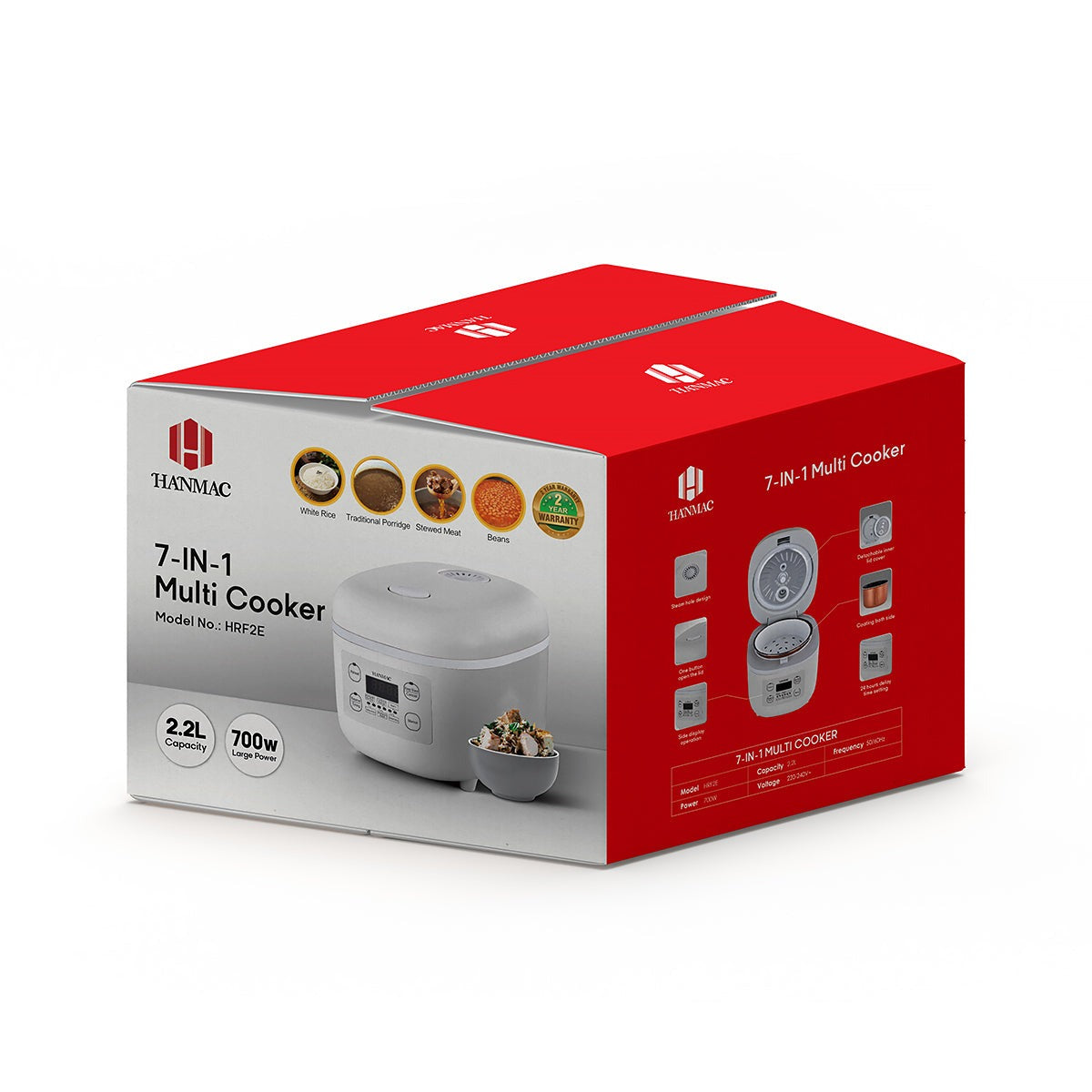 Hanmac 2.2L 7-in-1 Multi Cooker Rice Cooker – 700W, Rapid Heating, Non-Stick Bowl, Delay Timer & 2-Year Warranty