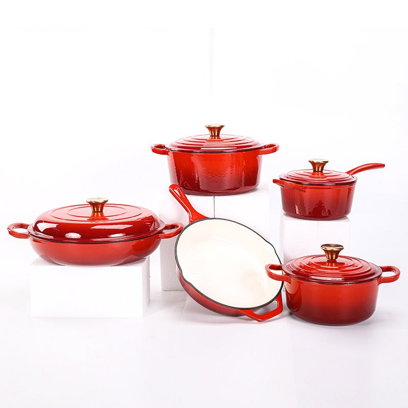 Enamel Cast Iron Cooking Pot Set Durable Heavy Duty Cookware with Lids
