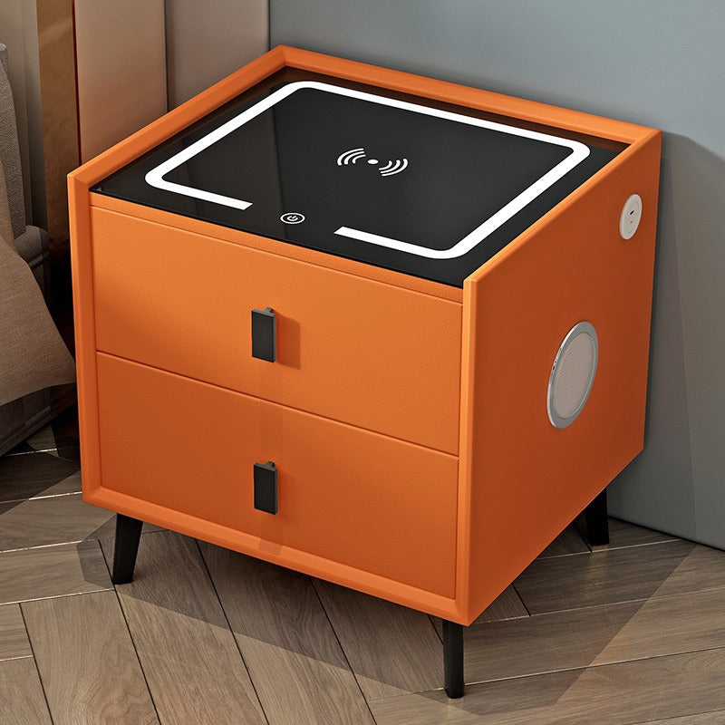 Smart Bedroom Nightstand with USB Charging Station Storage Drawer and Open Shelf