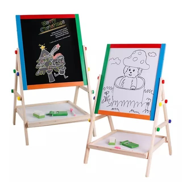 Wooden Double Sided Drawing Blackboard and Whiteboard Magnetic Easel/ Painting Toy/ Early Education Learning Toys For Children