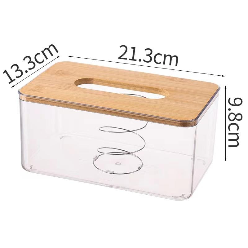 Acrylic transparent serviette holder with bamboo cover.