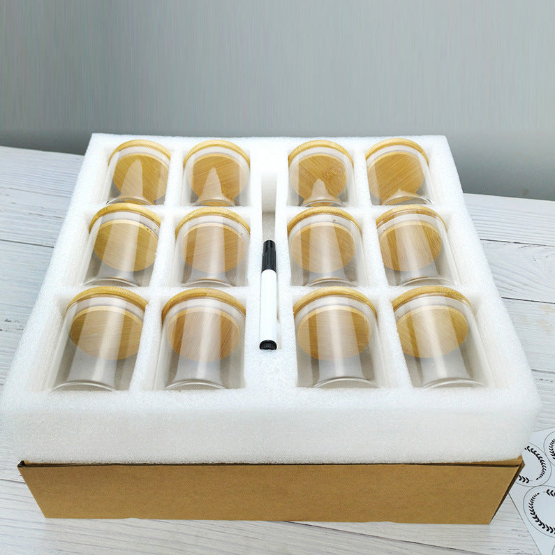 12-Piece Round Glass Spice Jars Set with Bamboo Lids – Kitchen Spice Storage & Organisation Set