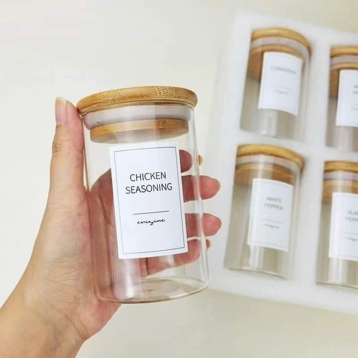 12-Piece Round Glass Spice Jars Set with Bamboo Lids – Kitchen Spice Storage & Organisation Set