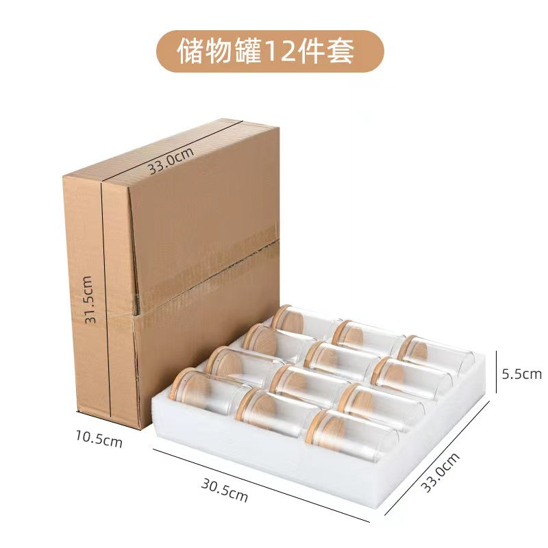 12-Piece Round Glass Spice Jars Set with Bamboo Lids – Kitchen Spice Storage & Organisation Set