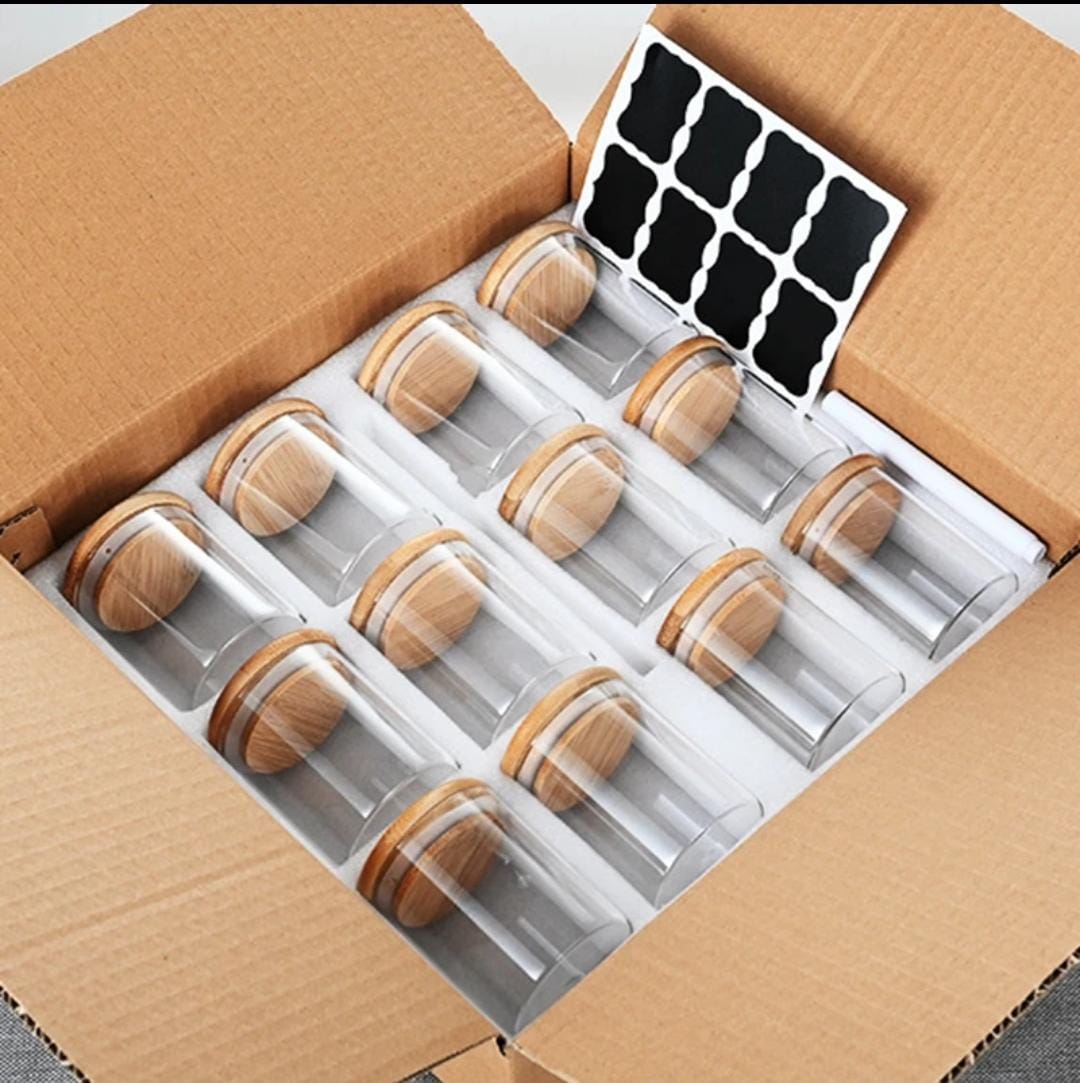Round glass jars set 
12pc  jars with Bamboo lids