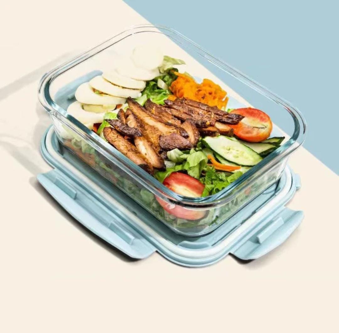 580ml High Borosilicate Glass Partitioned Lunch Box with Airtight Lid for Meal Prep
