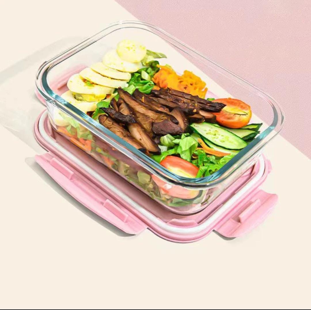 580ml High Borosilicate Glass Partitioned Lunch Box with Airtight Lid for Meal Prep