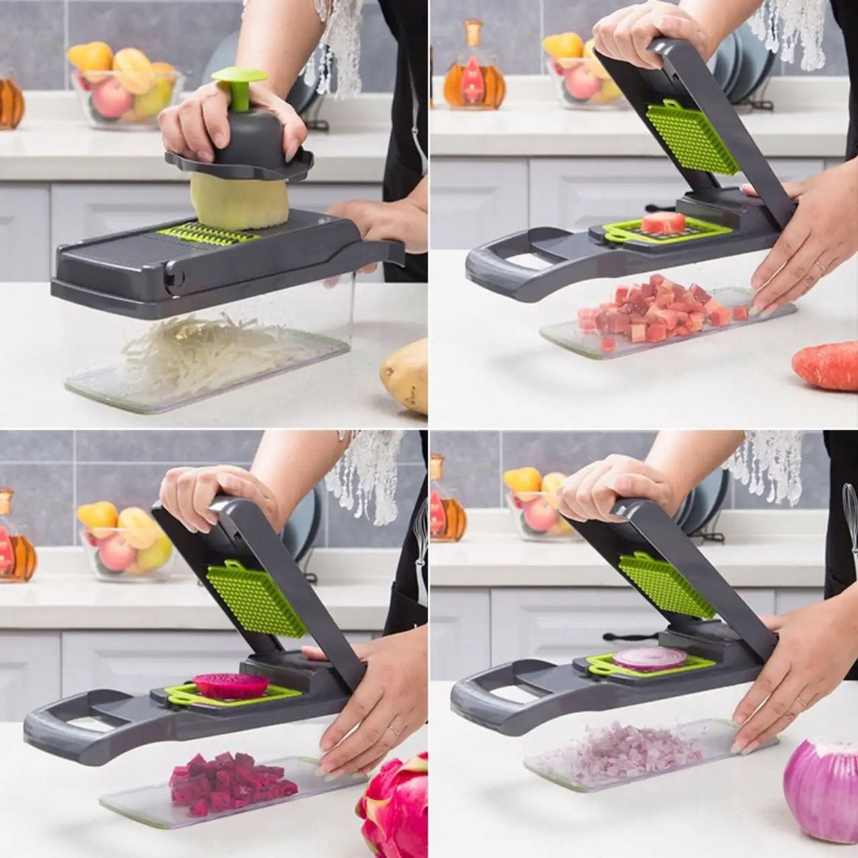 14 in 1 Hand Held Multifunctional Onion Cutter, Fruits Slicer, Potatoes Peeler,Manual Vegetable Chopper