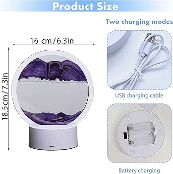 10cmx16x20cm ~ 3D LED desktop lamp flowing sand decor piece