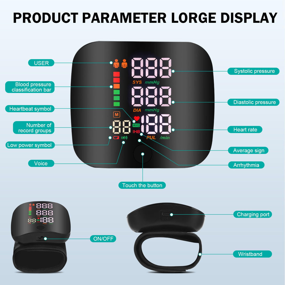Wrist electronic Rechargeable sphygmomanometer blood pressure monitoring kit