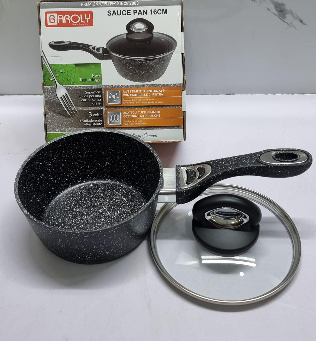 Baroly German brand heavy Granite Sauce pans + lid