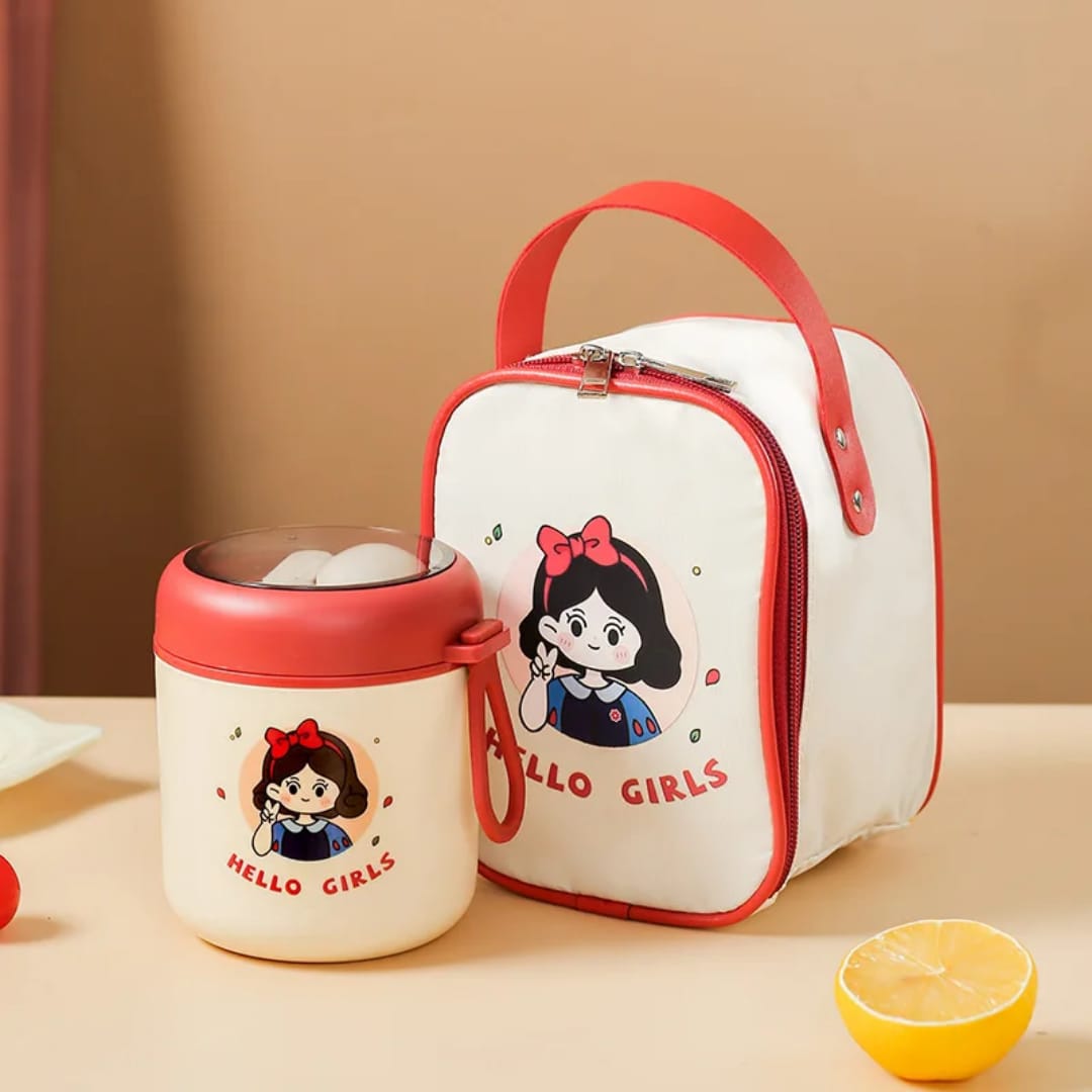 2 in 1 Food Flask Thermos With A Matching Insulated Lunch Bag