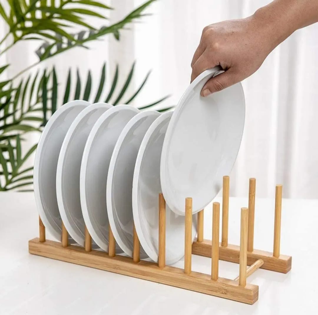 8 slot bamboo plate rack
