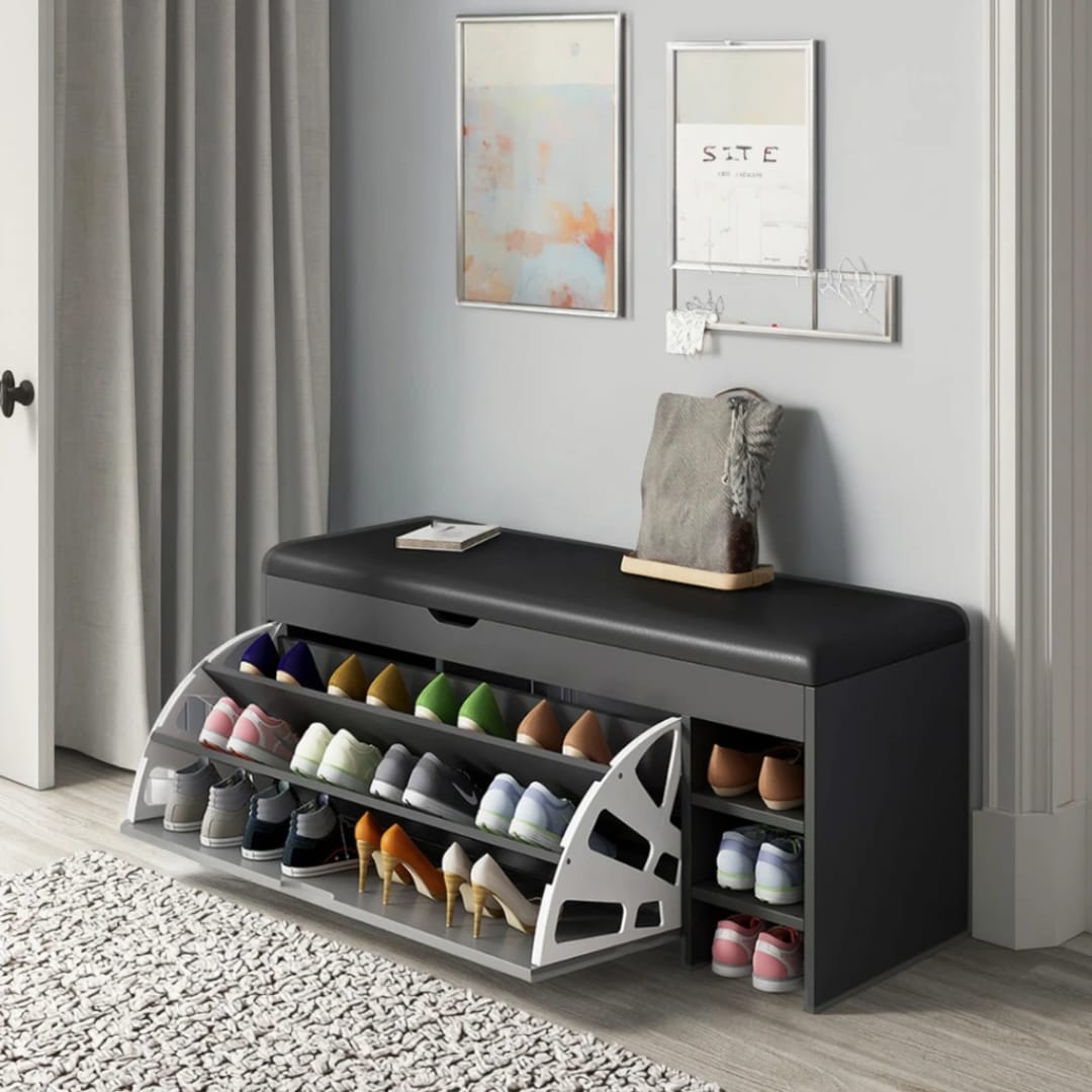 Modern bucket flip shoe cabinet with seat changing stool bench