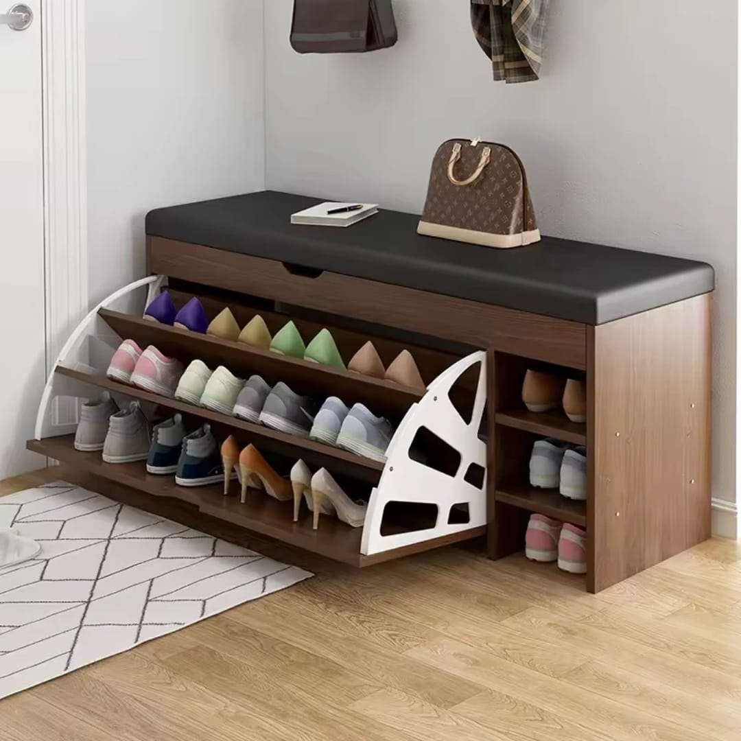 Modern bucket flip shoe cabinet with seat changing stool bench