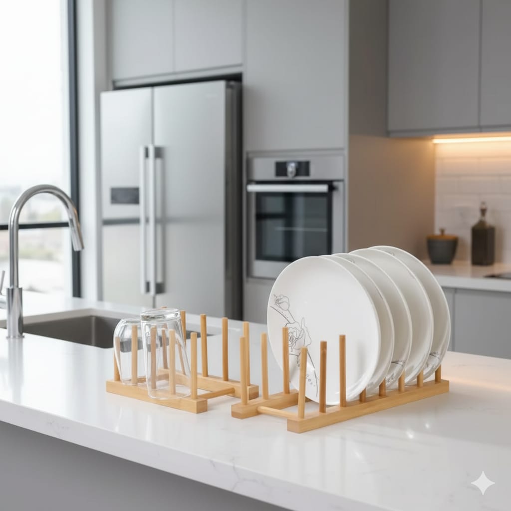 8 slot bamboo plate rack