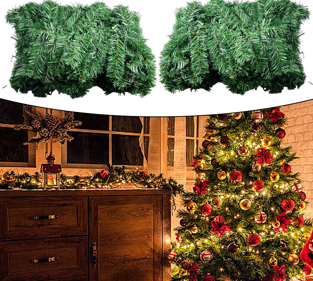 2.7m Christmas Garland Pine and Cypress Artificial Green Garland for Home Decoration