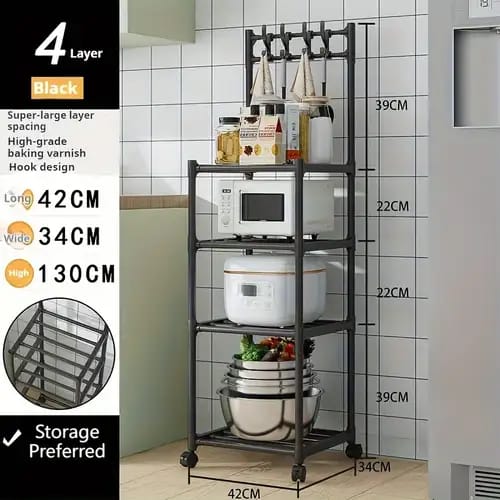Detachable 4 layer trolley 4 hook storage rack