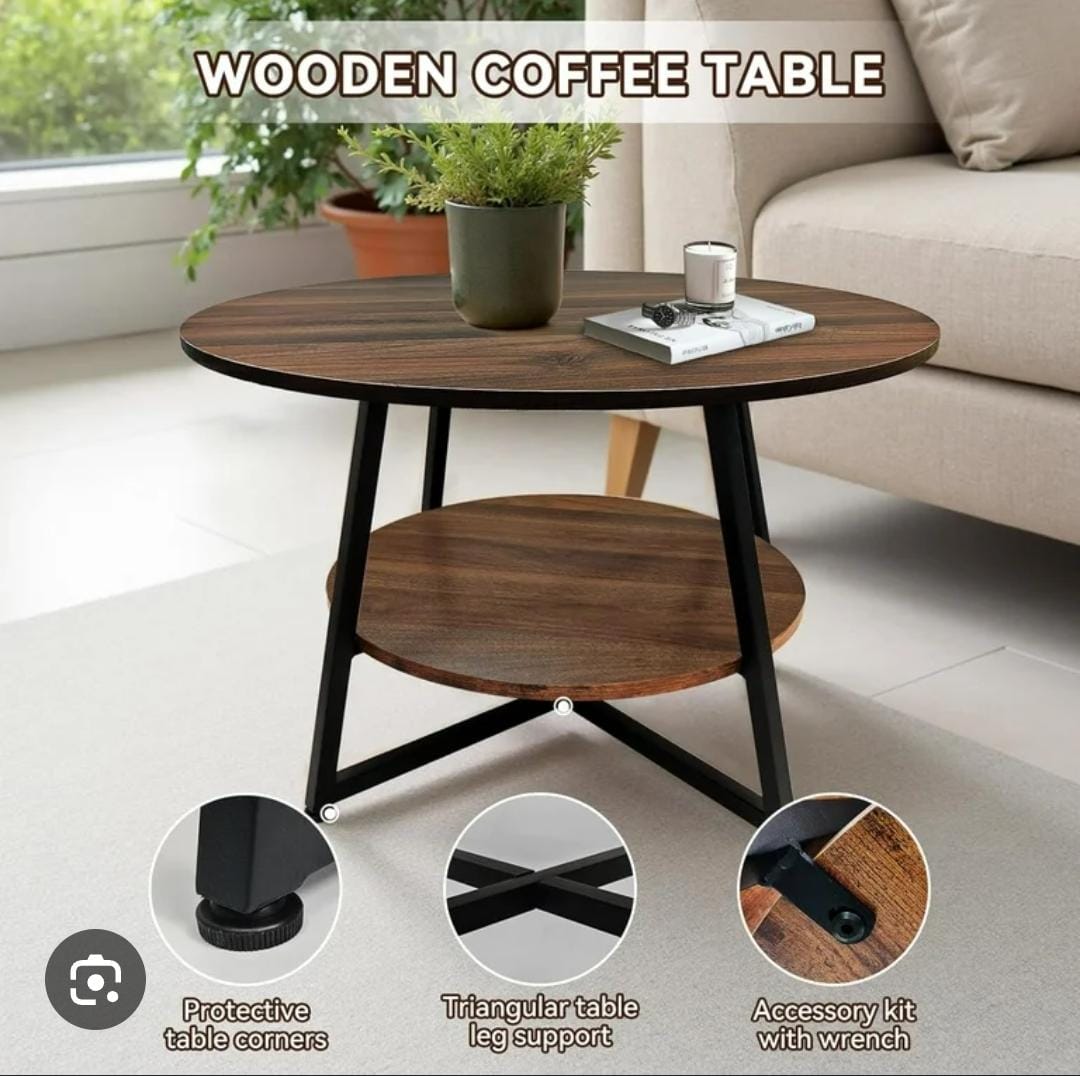 2-layer round 3 legged metal frame table