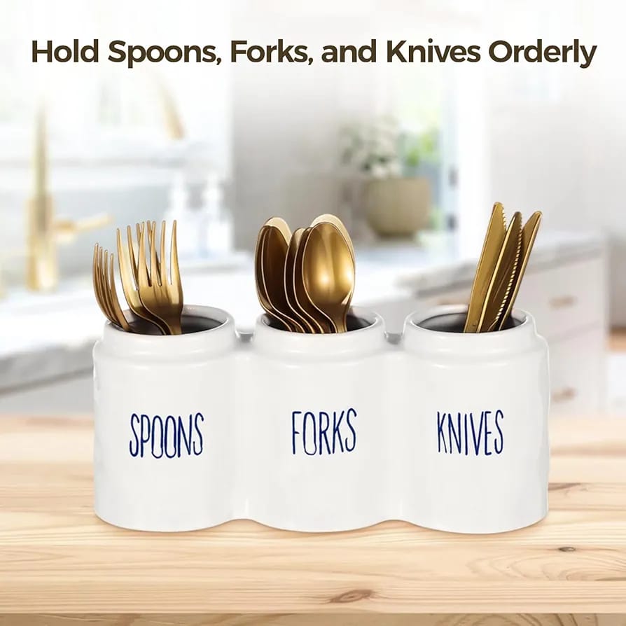 3 compartment Ceramic cutlery Holder