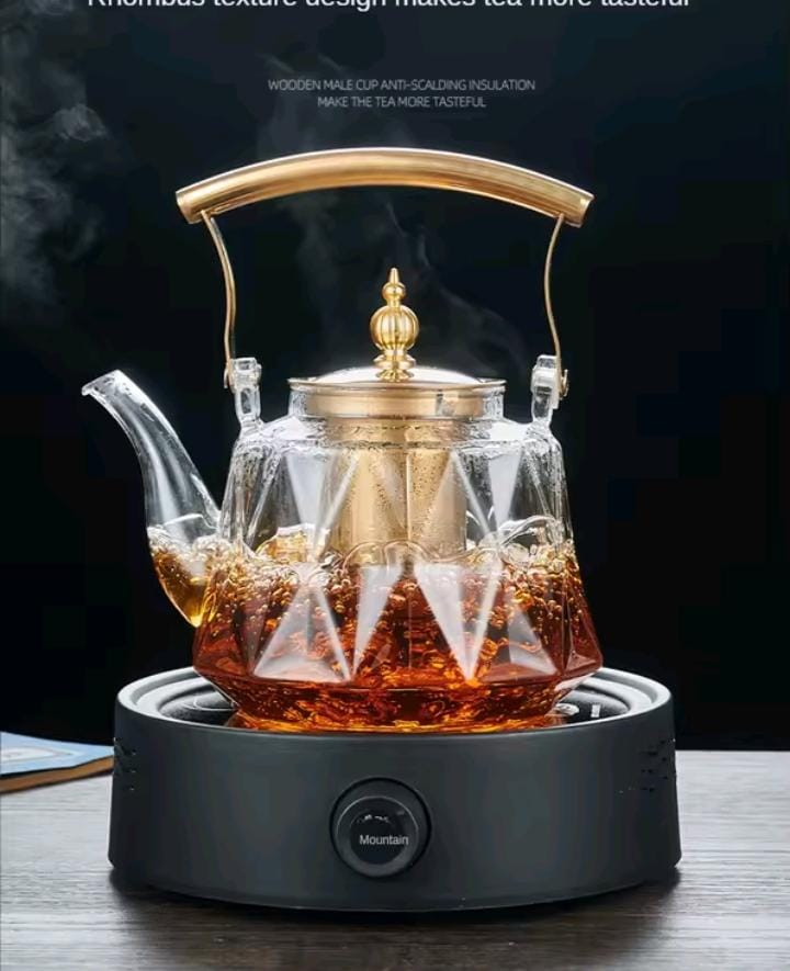 Heat resistant glass teapot with strainer