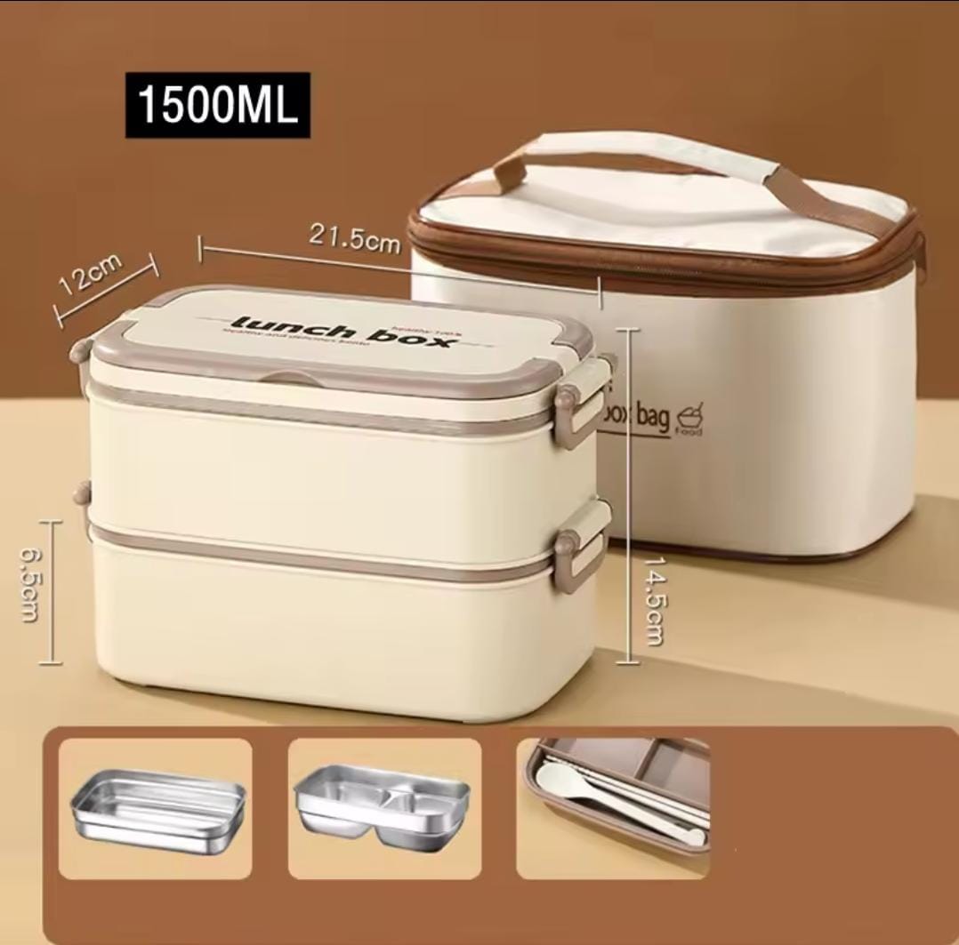 DOUBLE LAYERED LUNCH BOX WITH MATCHING LUNCH BAG