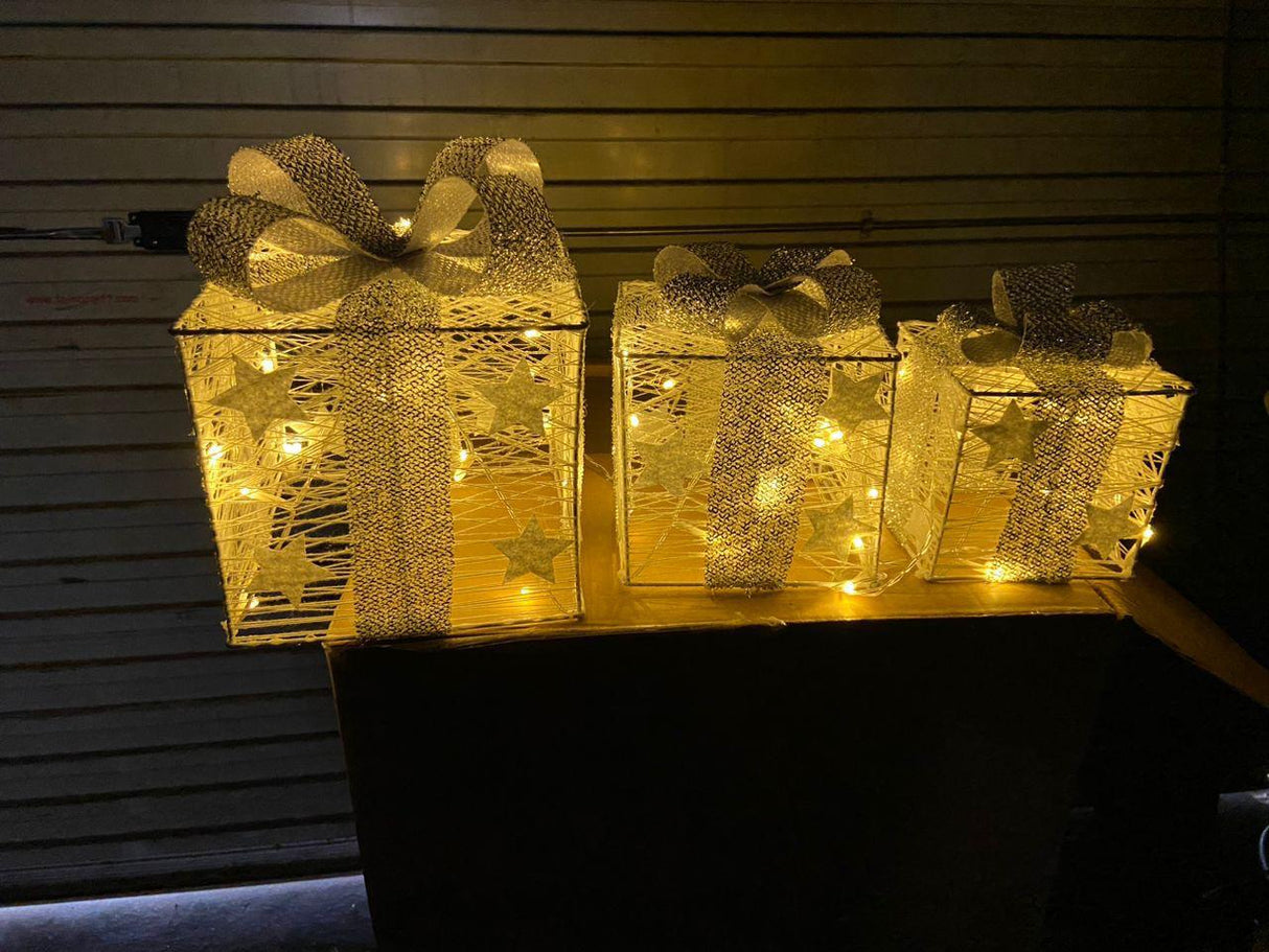 Christmas Lighted Gift Box Set of 3 for Home and Office Decoration