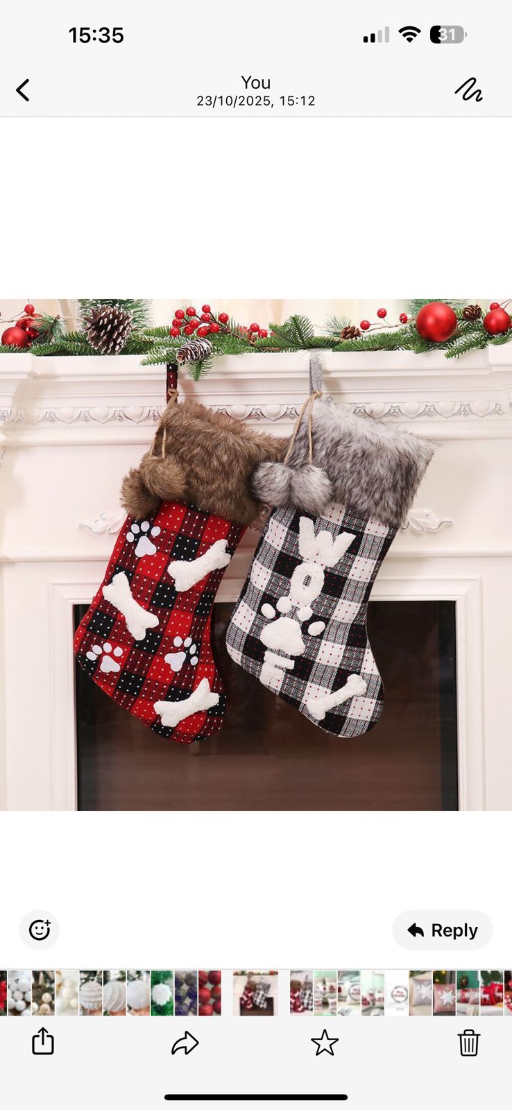 2pc Christmas Decor Socks Festive Fireplace Hanging Stockings (37cm x 17cm)