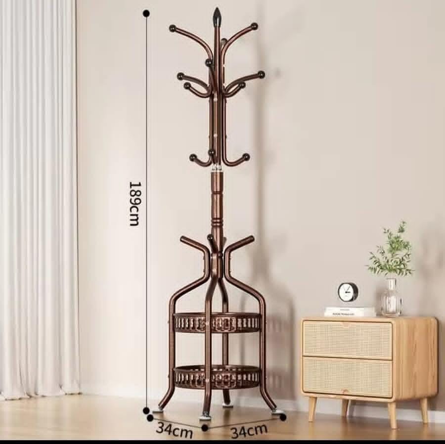 Heavy duty wrought iron coat/handbag floor-standing rack