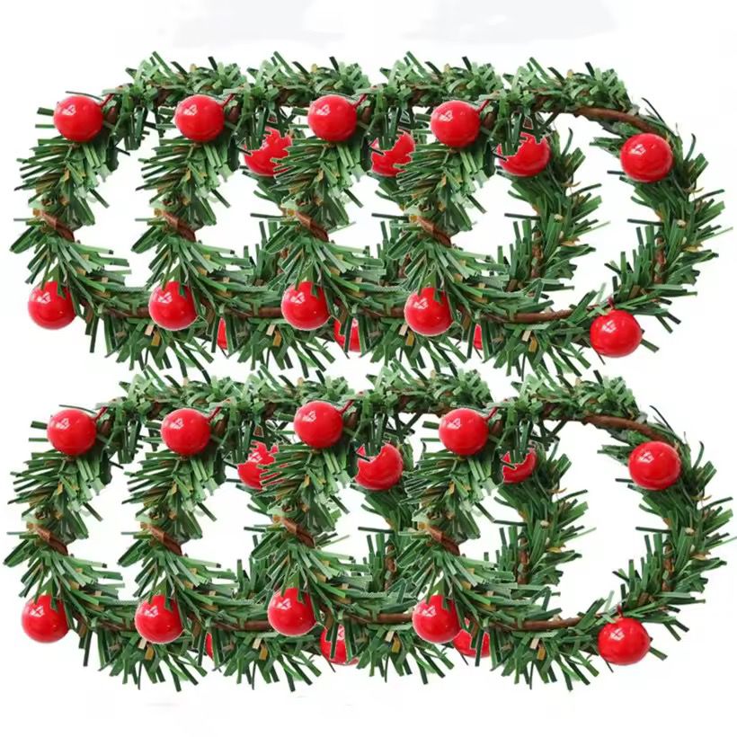 Set of 6pcs Christmas Red Fruit PVC Pine Needle Napkin Ring Holder