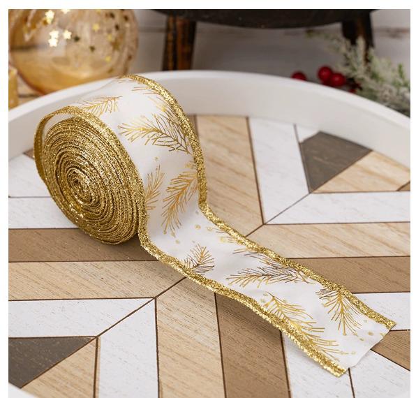 5M Christmas Ribbon with Iron Wire Glitters