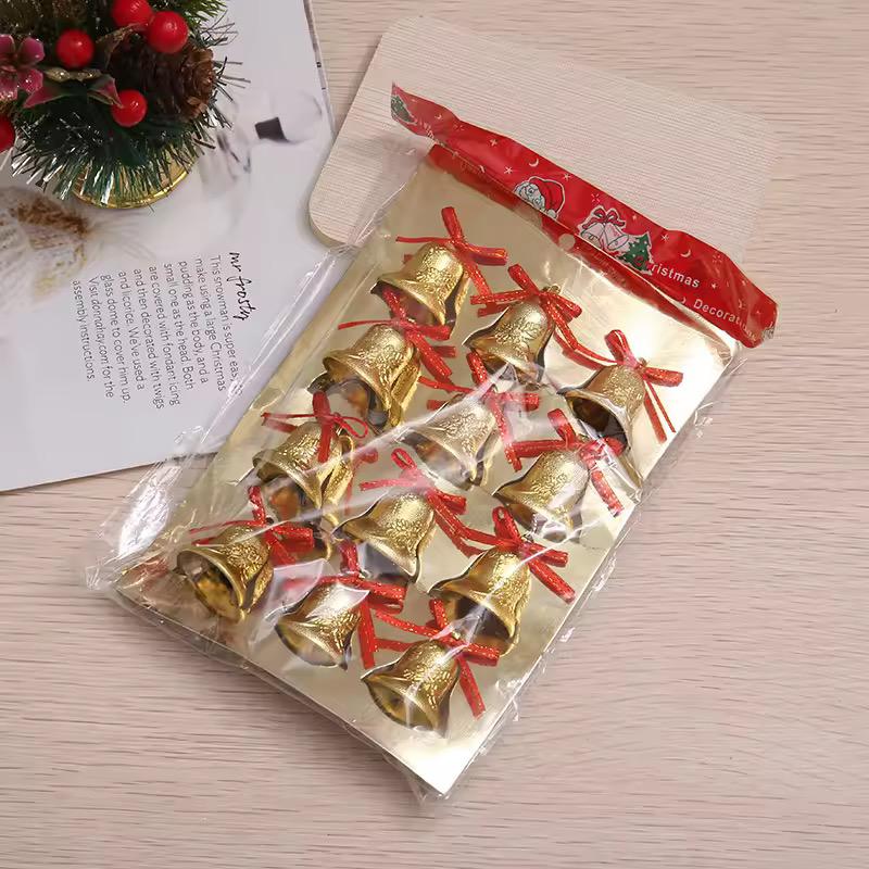 12pcs Christmas Decorations: Golden Bell Hanging Ornament
