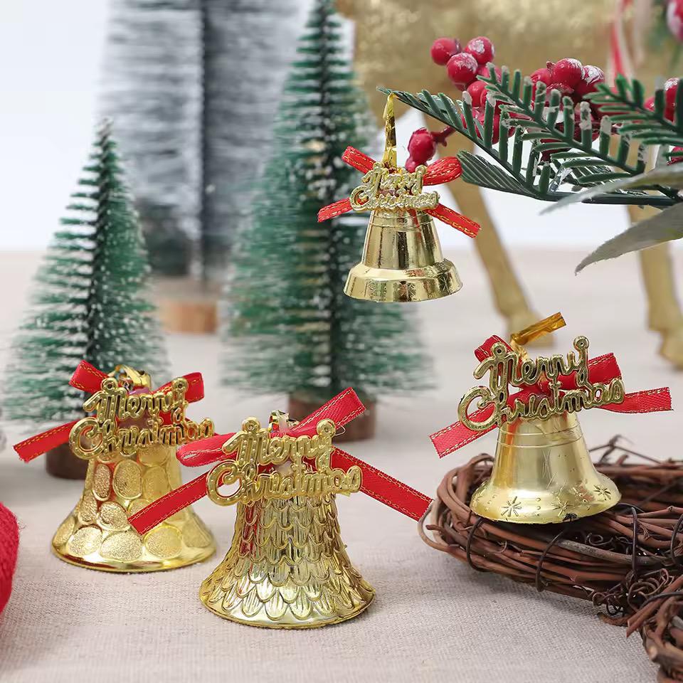12pcs Christmas Decorations: Golden Bell Hanging Ornament