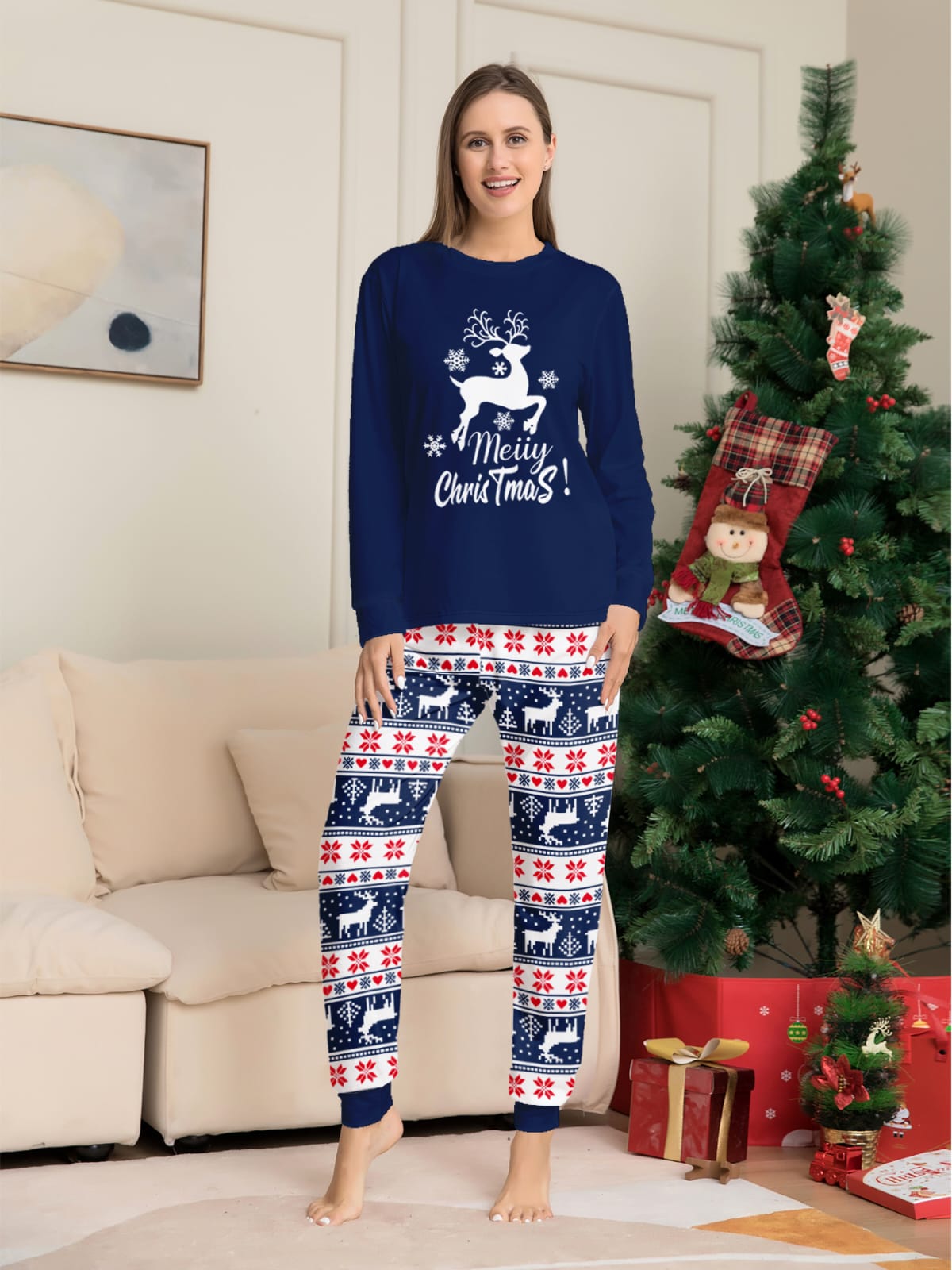 Christmas pajamas outfit for both Adults &kids pyjamas set(top+pant)*