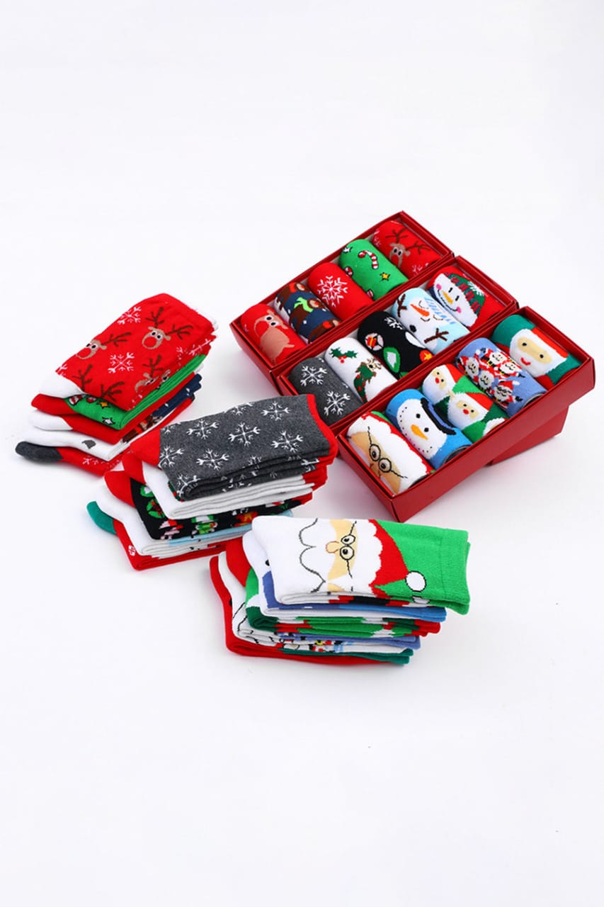 5 pcs Gift Pack Set Christmas Themed Woolen socks mid-tube socks