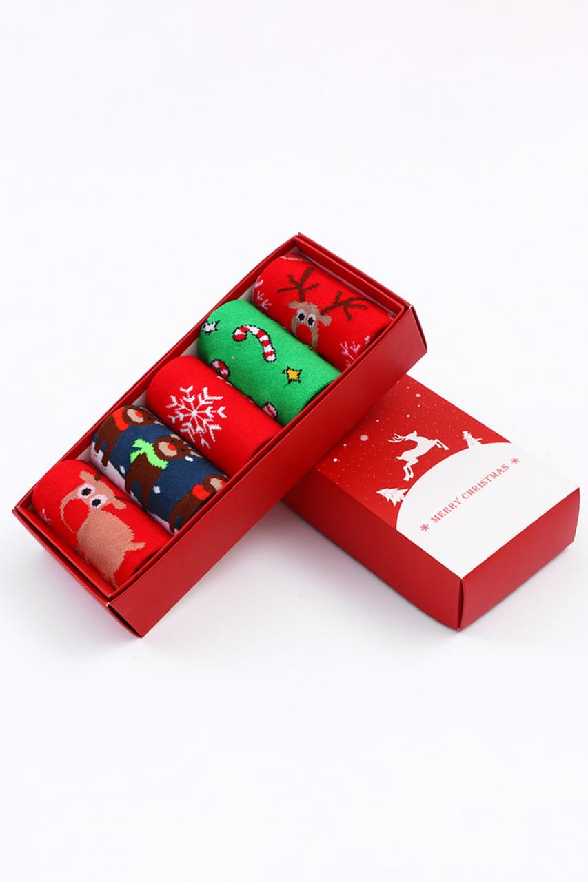 5 pcs Gift Pack Set Christmas Themed Woolen socks mid-tube socks