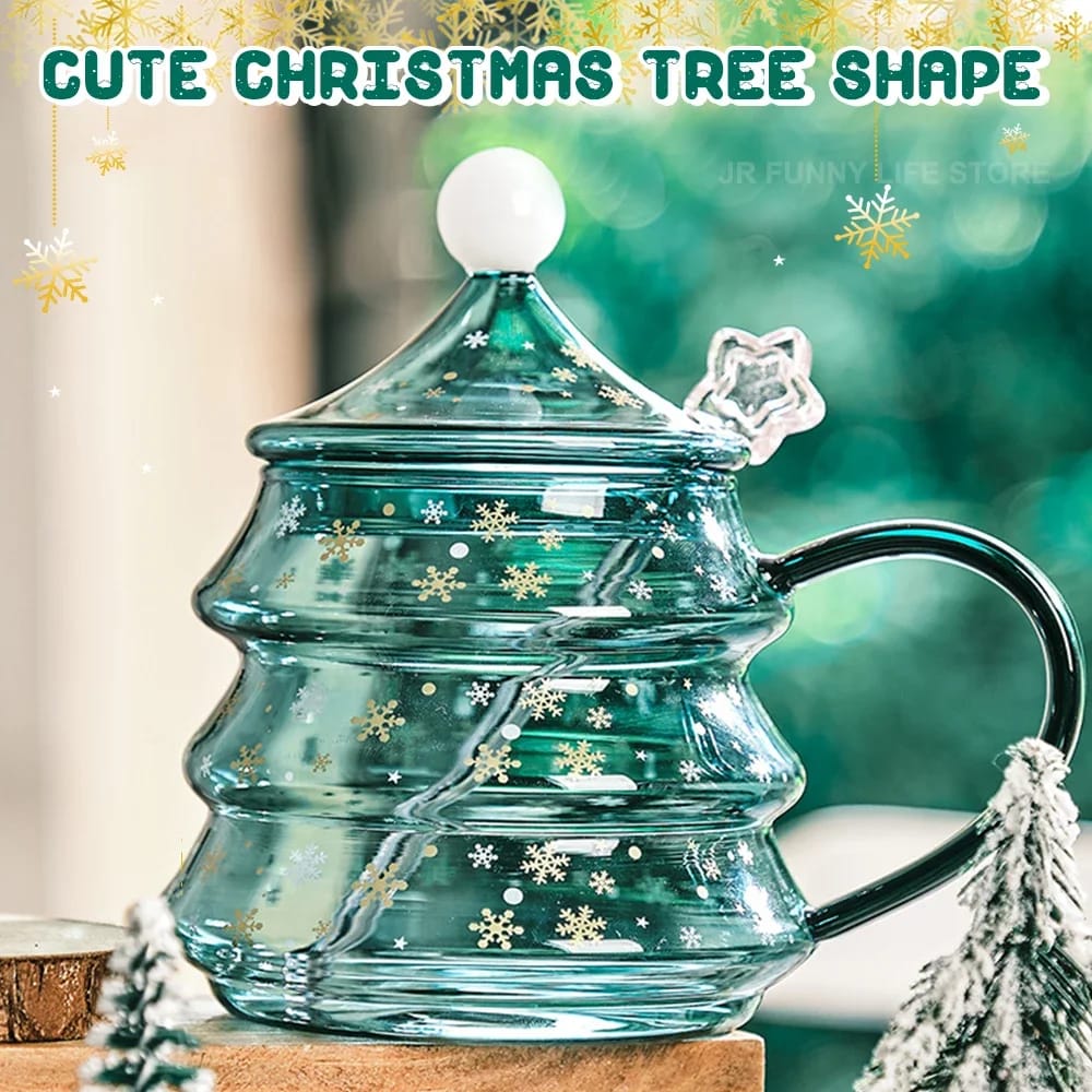Cute Borosilicate Glass Christmas Tree Shaped Cup set + Gift Box