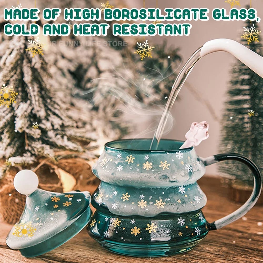 Cute Borosilicate Glass Christmas Tree Shaped Cup set + Gift Box