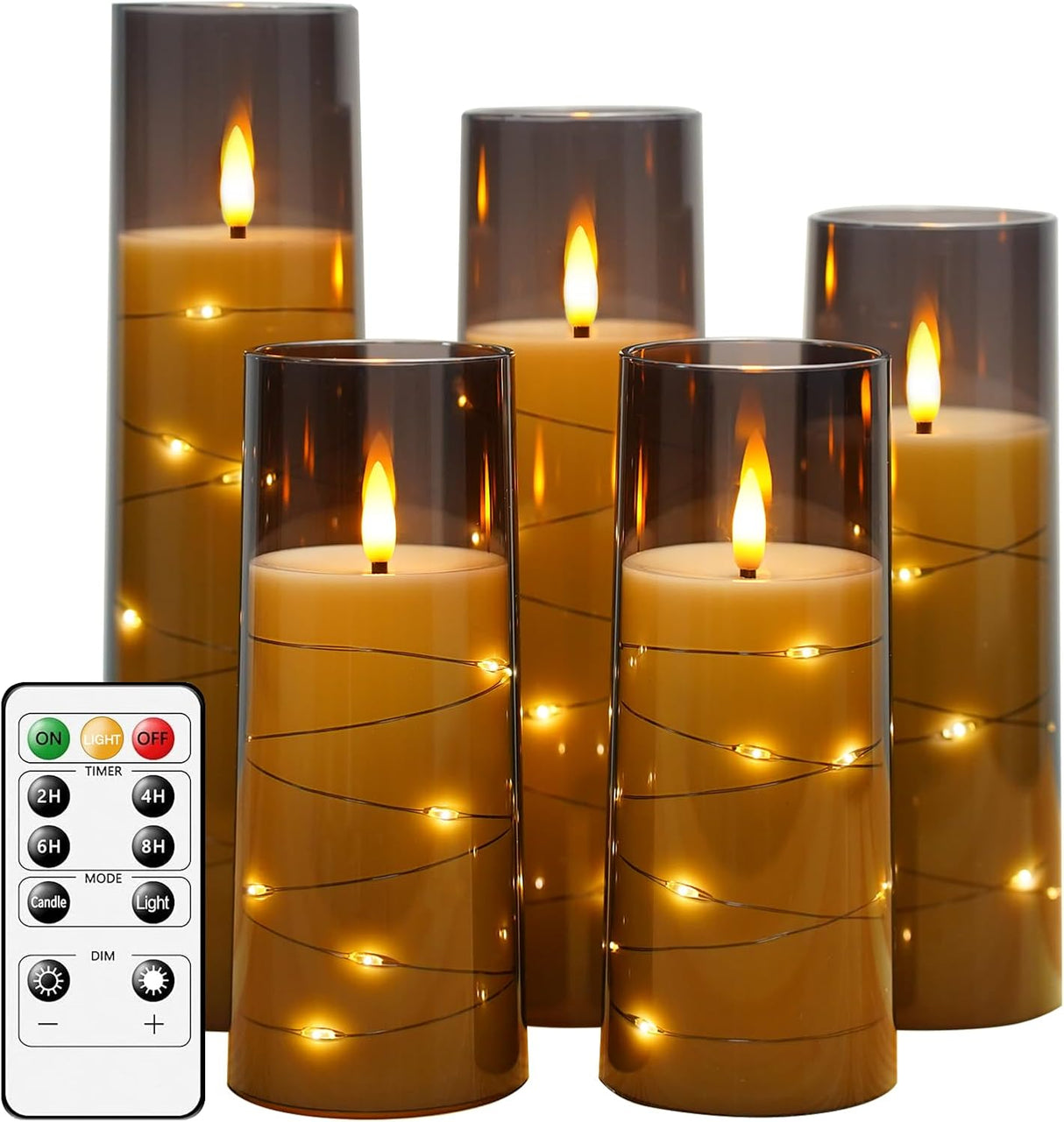 5pcs Flameless LED candles with string light