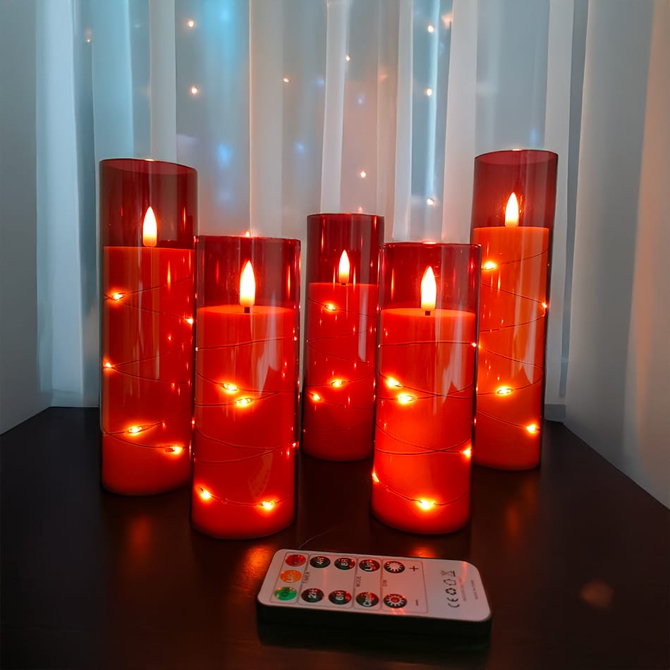5pcs Flameless LED candles with string light