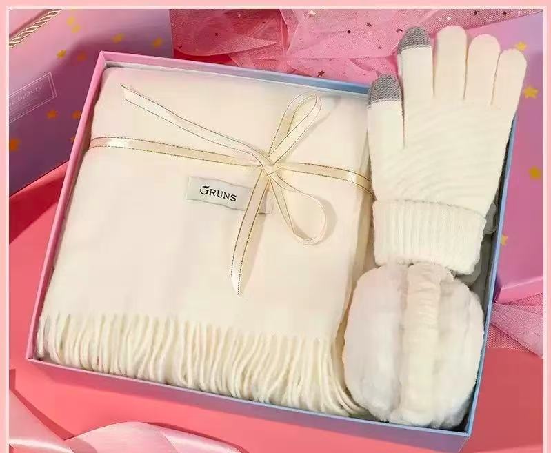 Authentic Cashmere Winter Scarf, Touch Gloves, and Ear Muffs Set