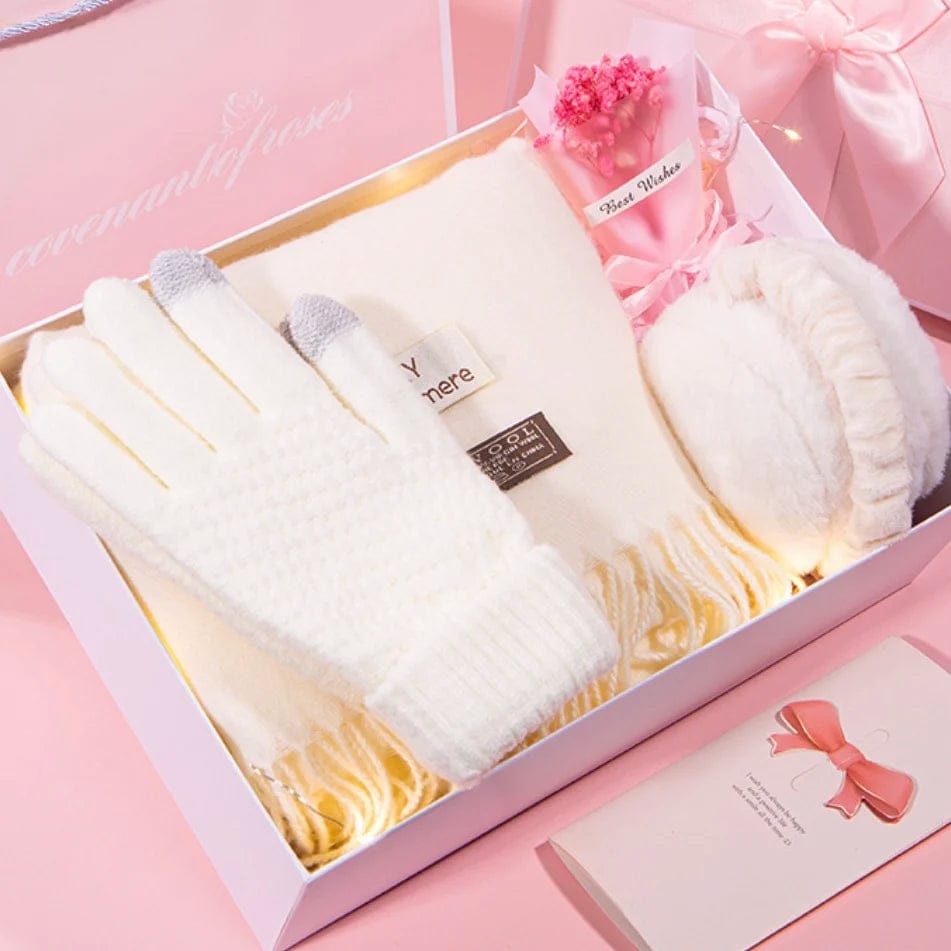 Authentic Cashmere Winter Scarf, Touch Gloves, and Ear Muffs Set