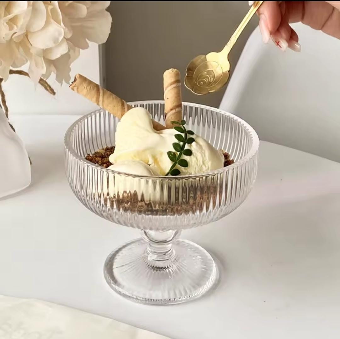 High borosilicate ribbed dessert/ice cream glasses/goblet