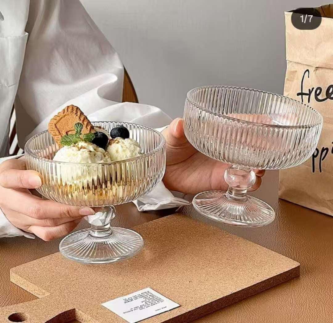 High borosilicate ribbed dessert/ice cream glasses/goblet