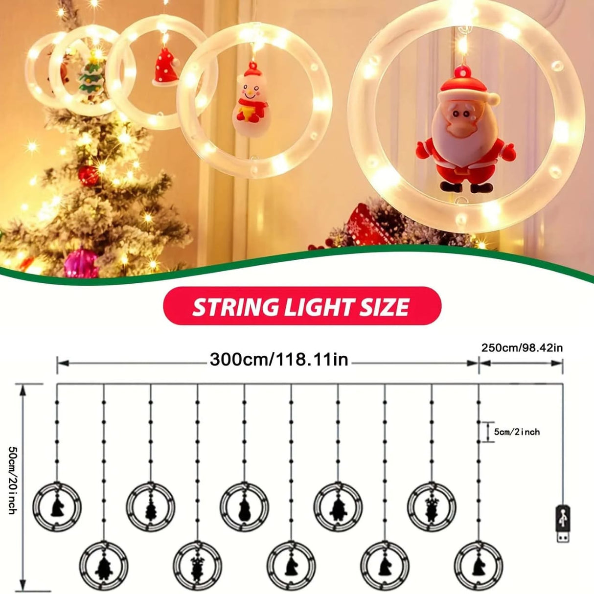 10pcs Santa Claus Christmas wish Ring Style LED Garland curtain light*