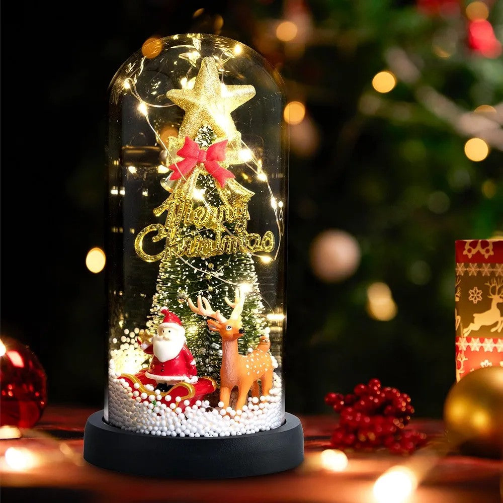 New Xmas Gift Tree in Glass Dome Christmas Decoration Led