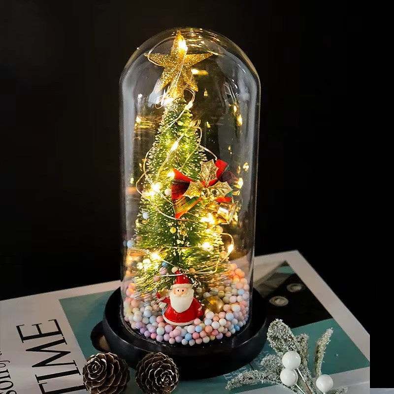 New Xmas Gift Tree in Glass Dome Christmas Decoration Led