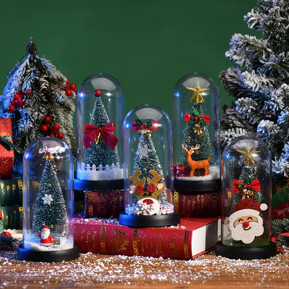 New Xmas Gift Tree in Glass Dome Christmas Decoration Led